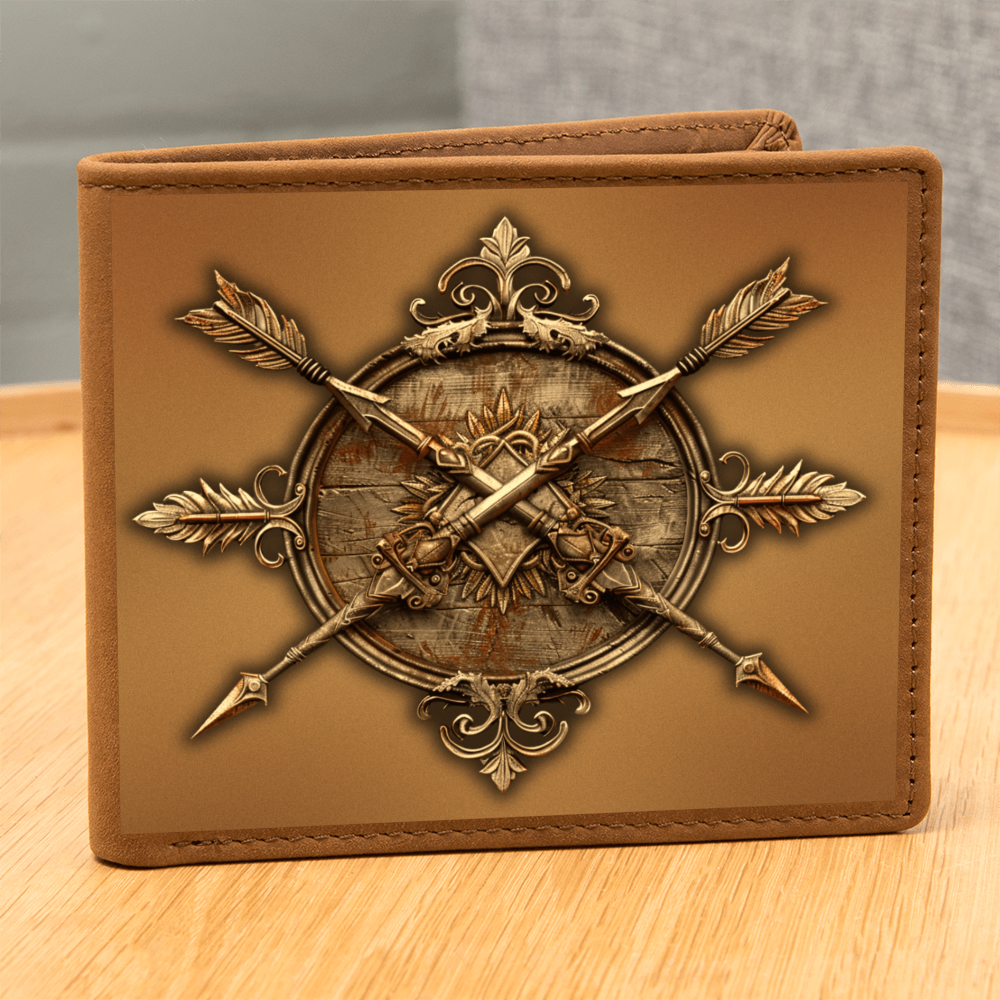 Armory Crossed Spears & Arrows Embossed Look Leather Wallet – Medieval Armory Collection