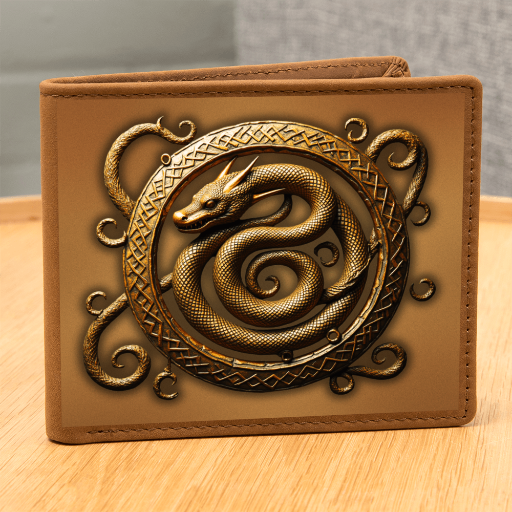 Arcane Serpent Ouroboros Embossed Look Genuine Leather Wallet – Fantasy Arcane Collection