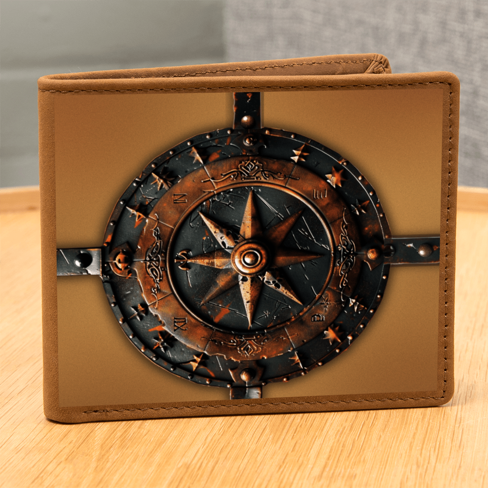 Arcane Compass Rose Embossed Look Genuine Leather Wallet – Fantasy Arcane Collection