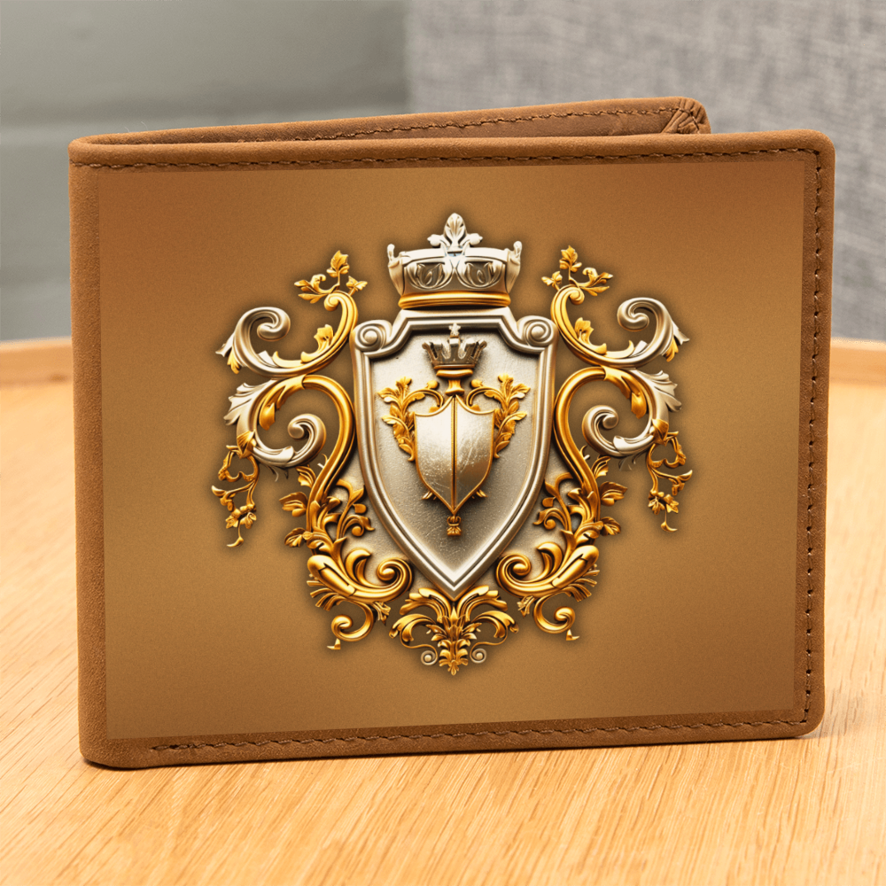 Knight's Order Crest Embossed Look Genuine Leather Wallet – Medieval Fantasy Gift for Men