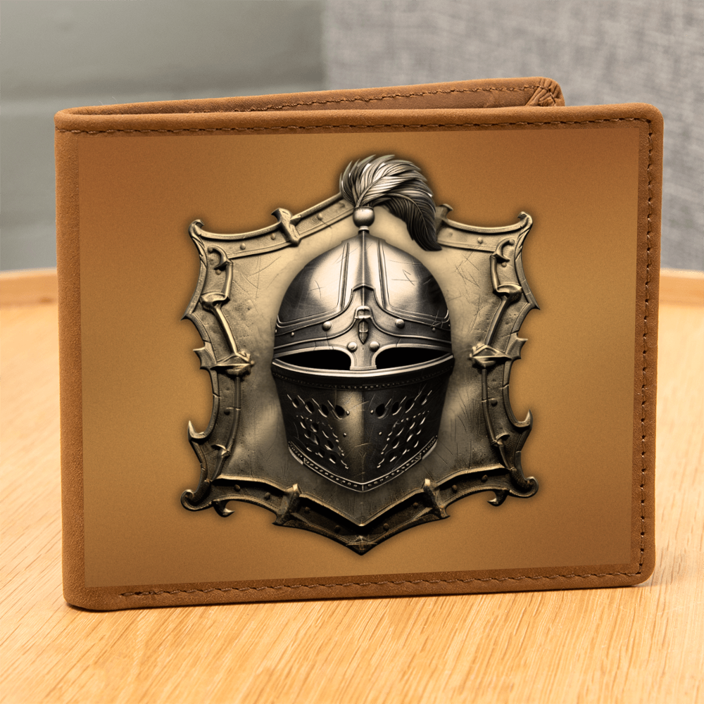Knight's Order Helmet Embossed Look Genuine Leather Wallet – Medieval Fantasy Gift for Men