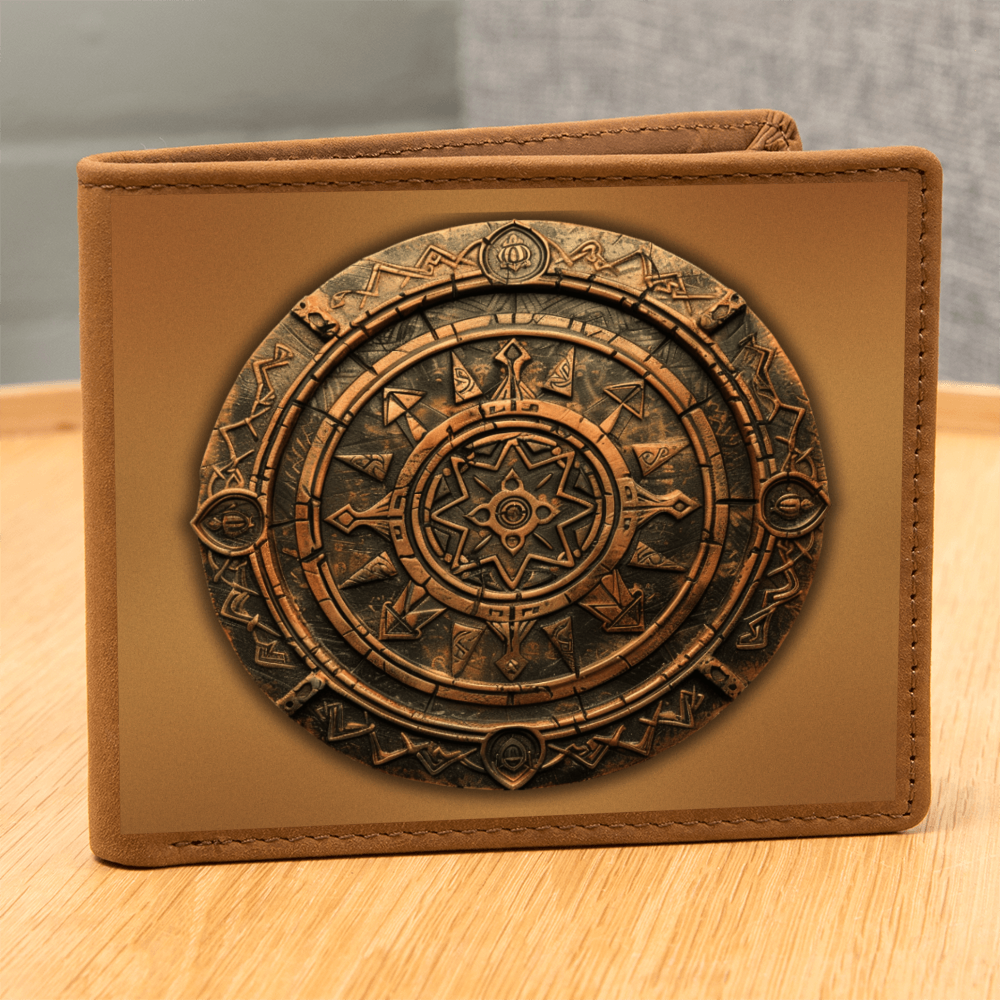 Arcane Alchemy Circle Embossed Look Genuine Leather Wallet – Mystical Rune Gift for Men