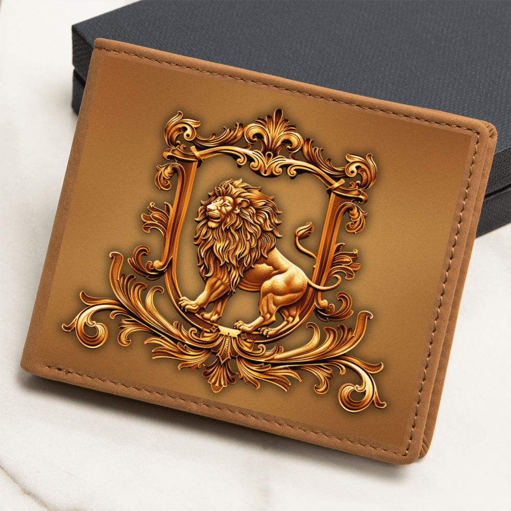 Heraldry Lion Embossed Look Genuine Leather Wallet – Medieval Fantasy Gift for Men