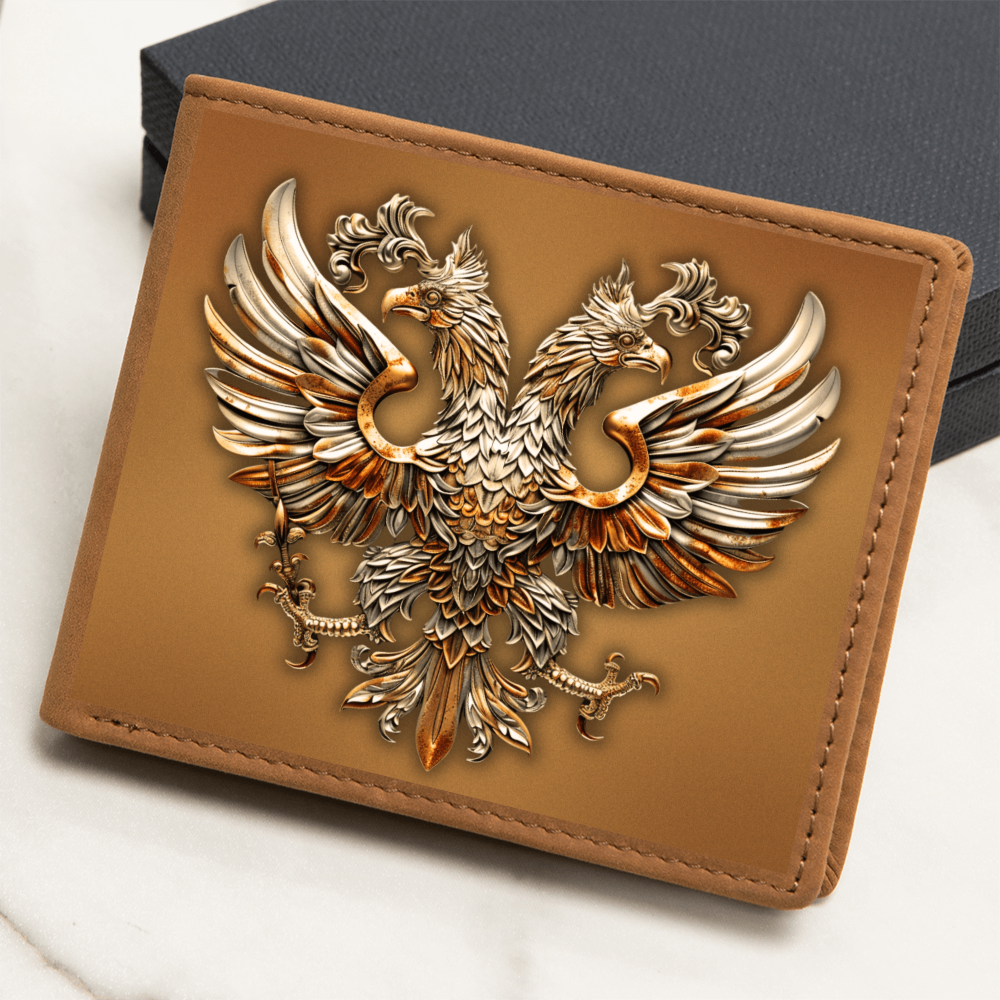Heraldry Wallet – Embossed Look Double-Headed Eagle | Genuine Leather Fantasy Men's Bifold Wallet | Medieval Gift for Him
