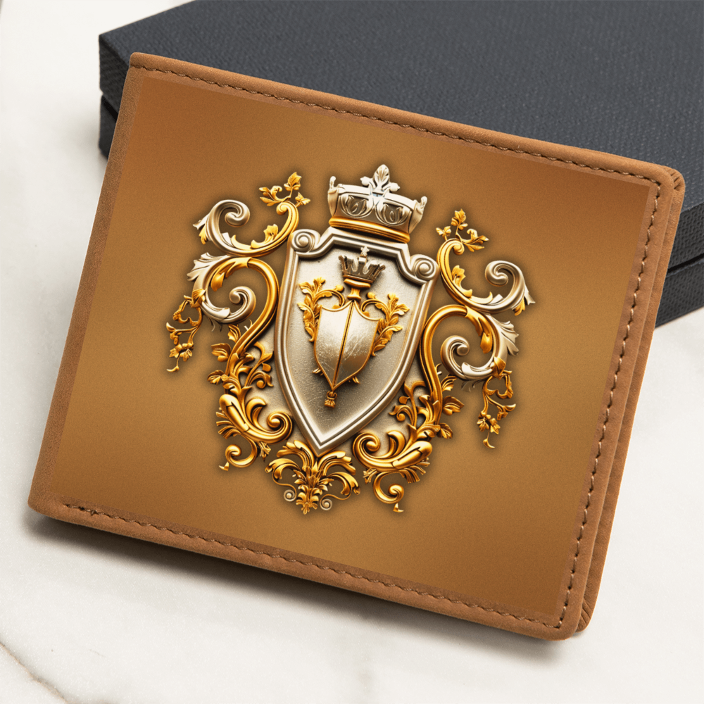 Knight's Order Crest Embossed Look Genuine Leather Wallet – Medieval Fantasy Gift for Men
