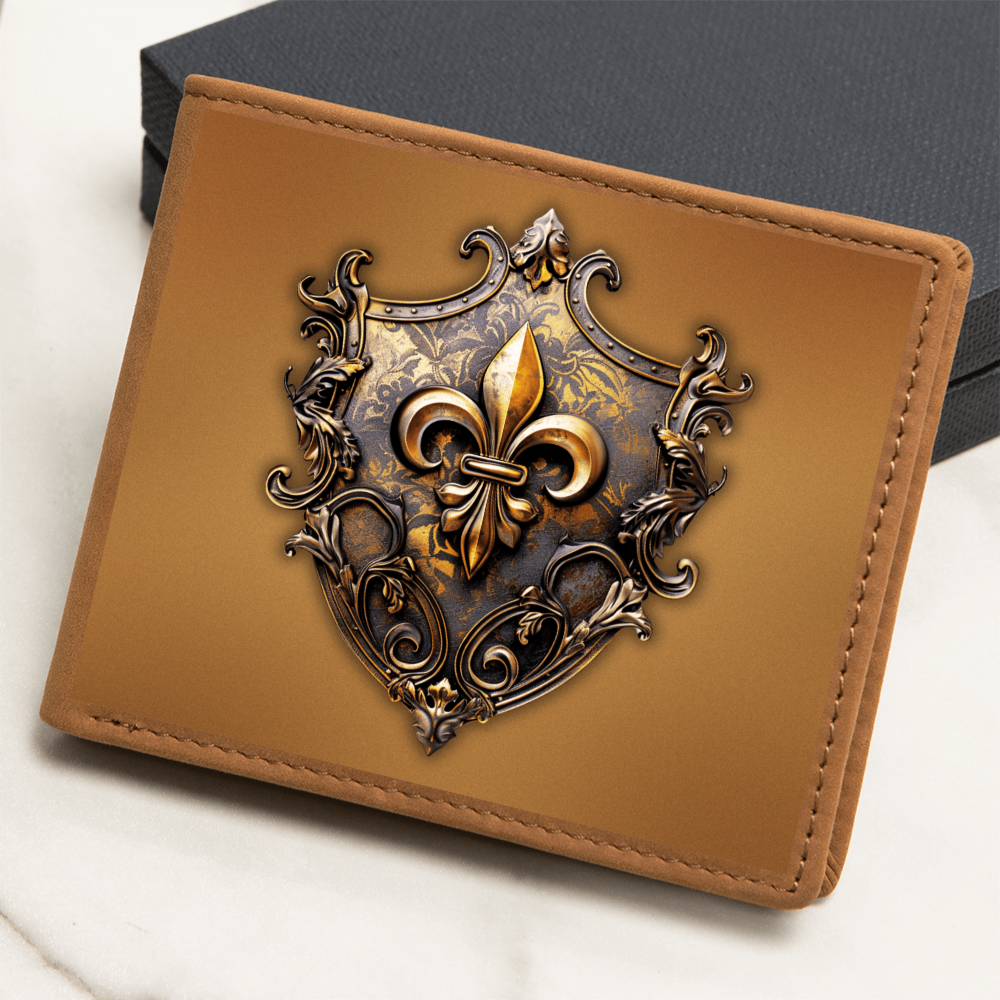 Heraldry Fleur-de-lis Embossed Look Genuine Leather Wallet – Medieval Fantasy Gift for Men