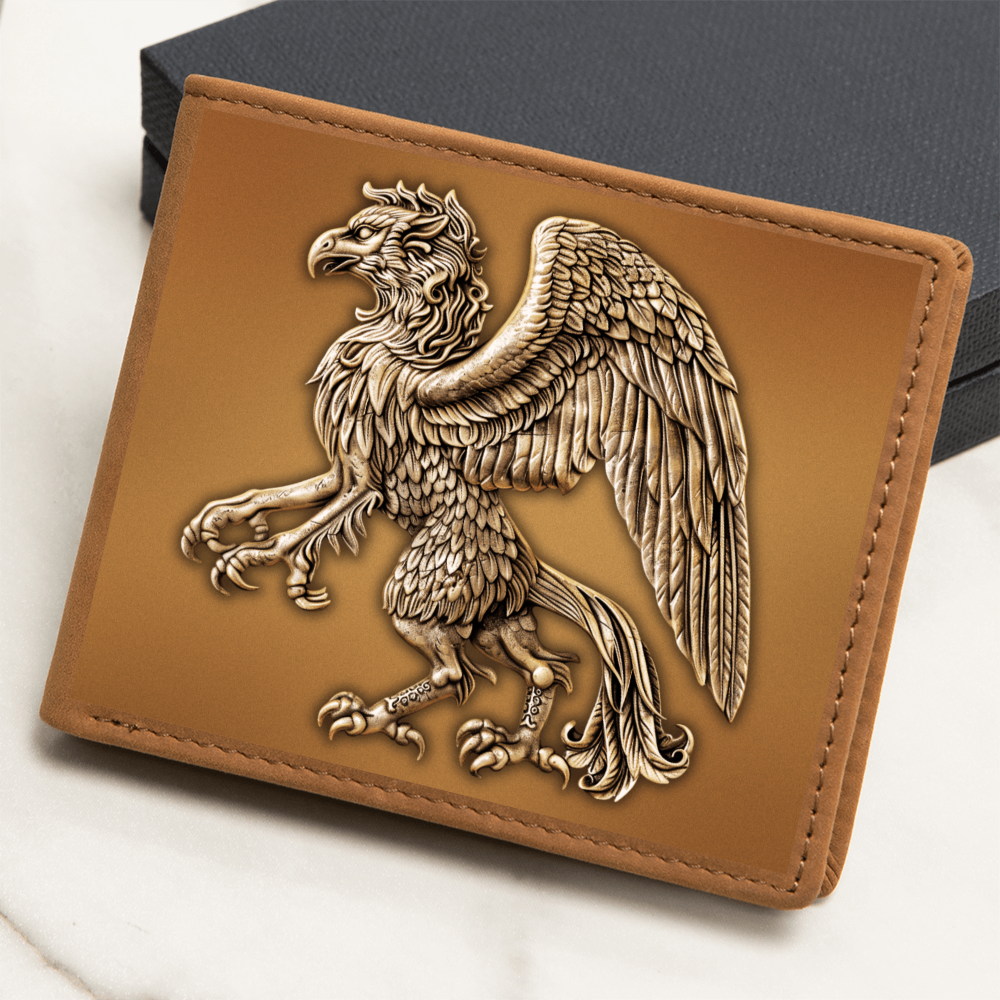 Heraldry Griffin Embossed Look Genuine Leather Wallet – Medieval Fantasy Gift for Men