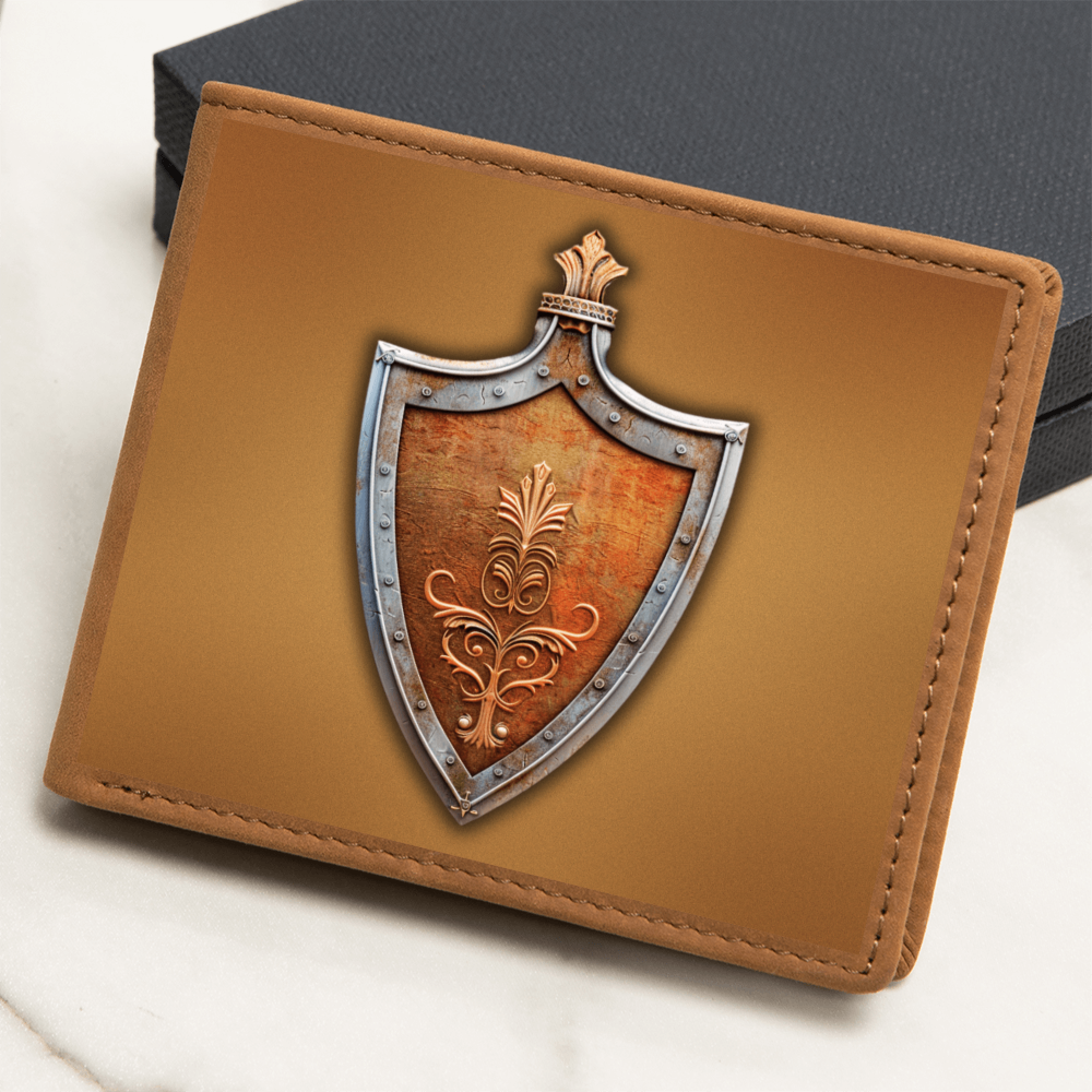 Knight's Order Shield Embossed Look Genuine Leather Wallet – Medieval Fantasy Gift for Men