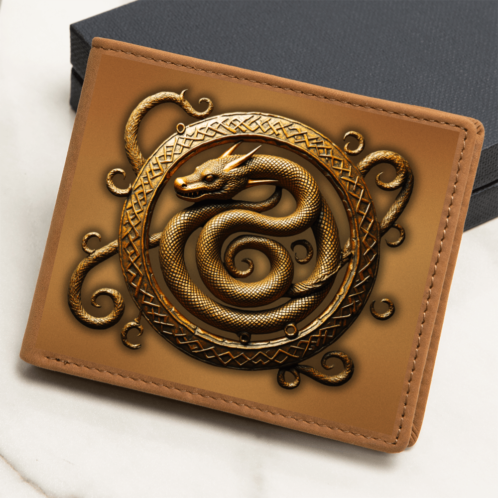 Arcane Serpent Ouroboros Embossed Look Genuine Leather Wallet – Fantasy Arcane Collection