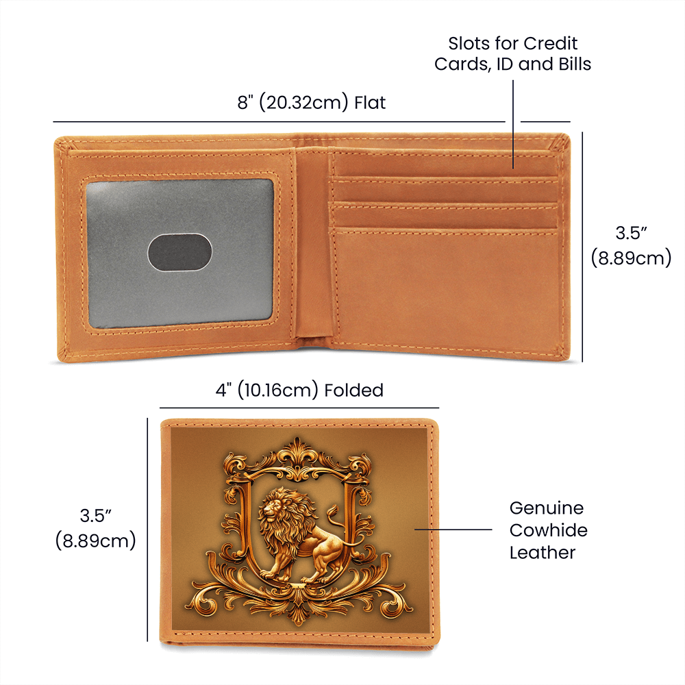 Heraldry Lion Embossed Look Genuine Leather Wallet – Medieval Fantasy Gift for Men