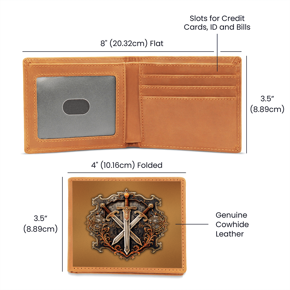 Armory Crossed Swords Embossed Look Genuine Leather Wallet – Medieval Fantasy Gift for Men