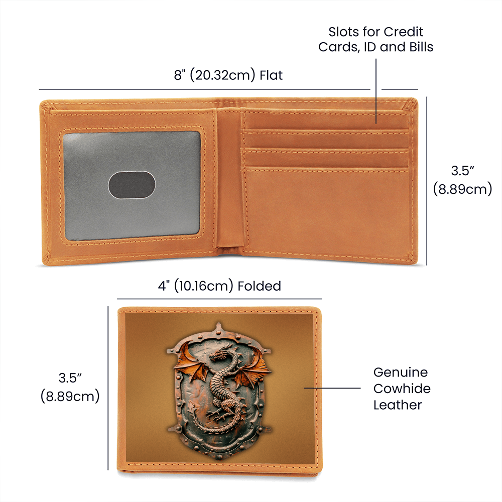 Heraldry Dragon Embossed Look Genuine Leather Wallet – Medieval Fantasy Gift for Men