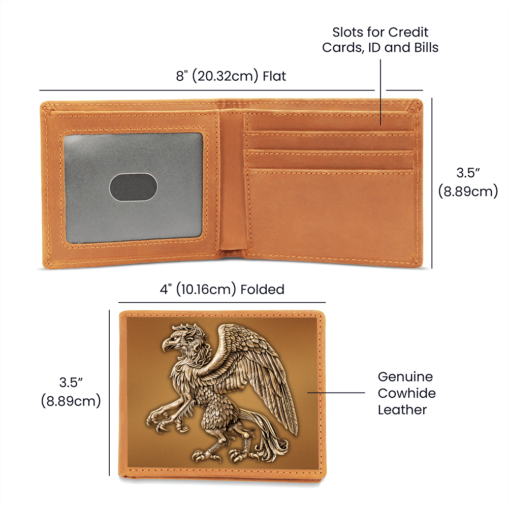 Heraldry Griffin Embossed Look Genuine Leather Wallet – Medieval Fantasy Gift for Men