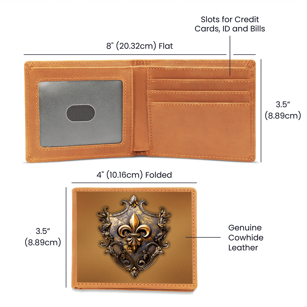 Heraldry Fleur-de-lis Embossed Look Genuine Leather Wallet – Medieval Fantasy Gift for Men