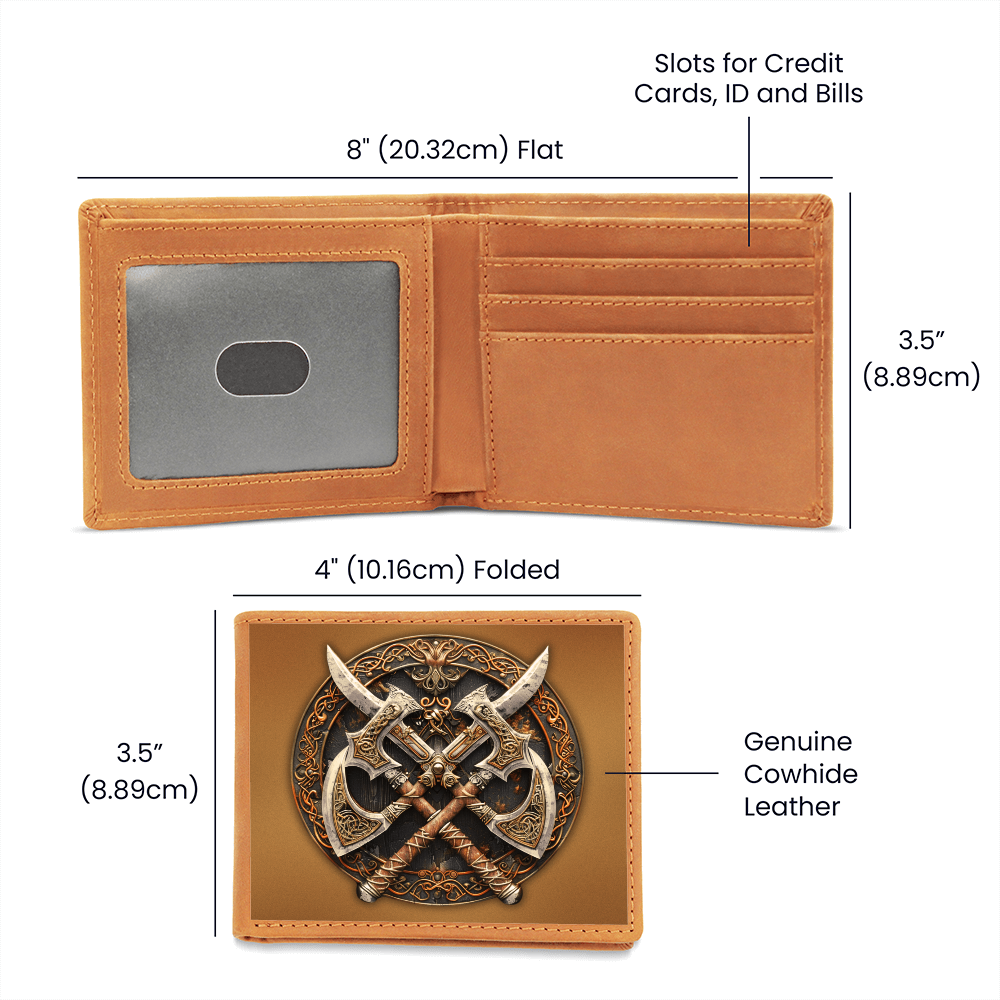 Armory Crossed Axes Embossed Look Genuine Leather Wallet – Medieval Fantasy Gift for Men