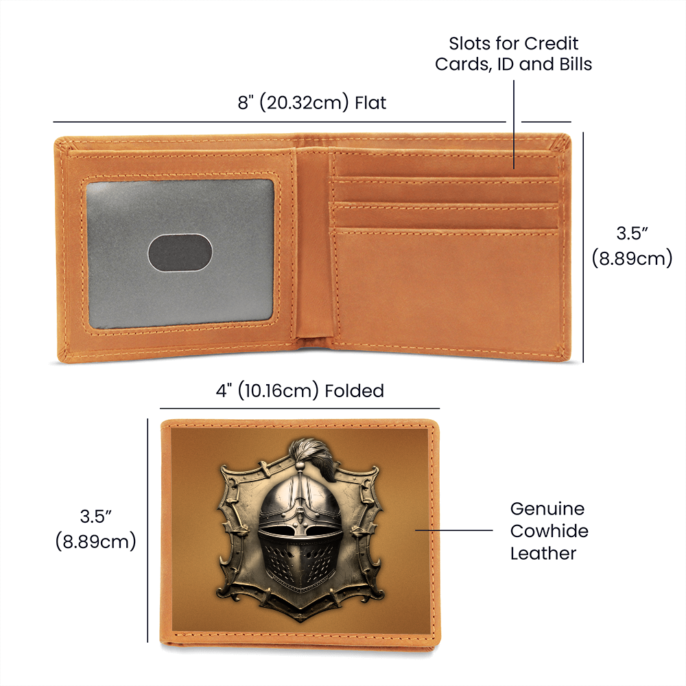 Knight's Order Helmet Embossed Look Genuine Leather Wallet – Medieval Fantasy Gift for Men