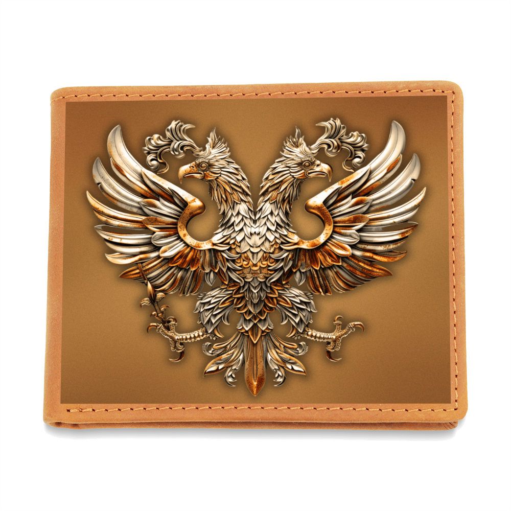 Heraldry Wallet – Embossed Look Double-Headed Eagle | Genuine Leather Fantasy Men's Bifold Wallet | Medieval Gift for Him