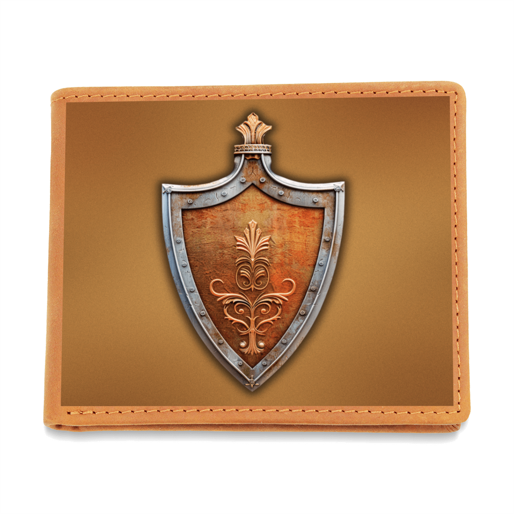 Knight's Order Shield Embossed Look Genuine Leather Wallet – Medieval Fantasy Gift for Men