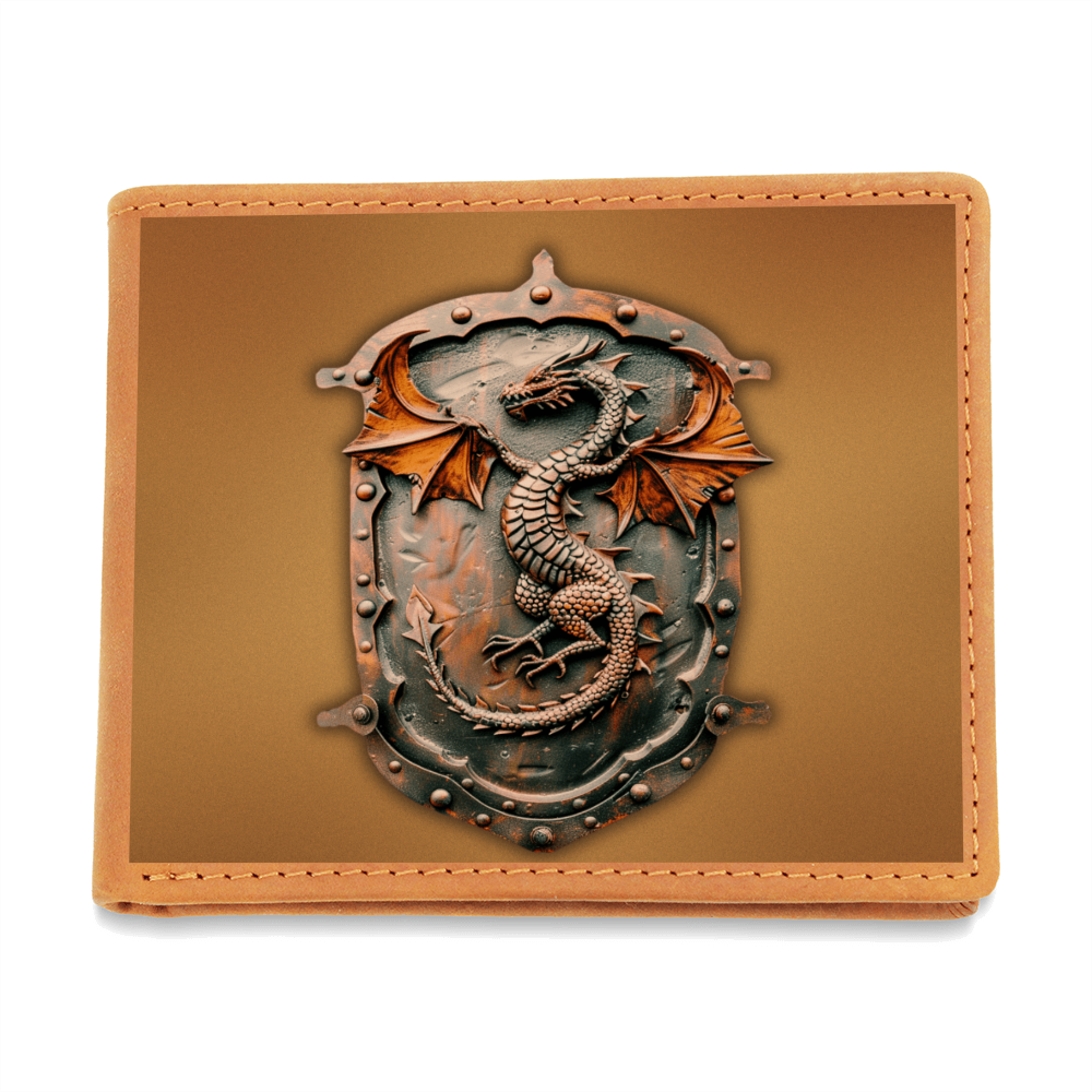 Heraldry Dragon Embossed Look Genuine Leather Wallet – Medieval Fantasy Gift for Men