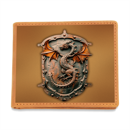 Heraldry Dragon Embossed Look Genuine Leather Wallet – Medieval Fantasy Gift for Men