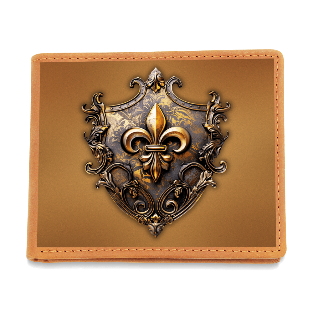 Heraldry Fleur-de-lis Embossed Look Genuine Leather Wallet – Medieval Fantasy Gift for Men