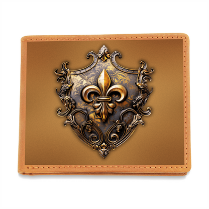 Heraldry Fleur-de-lis Embossed Look Genuine Leather Wallet – Medieval Fantasy Gift for Men