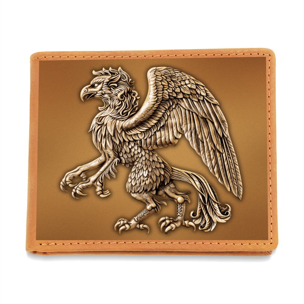 Heraldry Griffin Embossed Look Genuine Leather Wallet – Medieval Fantasy Gift for Men