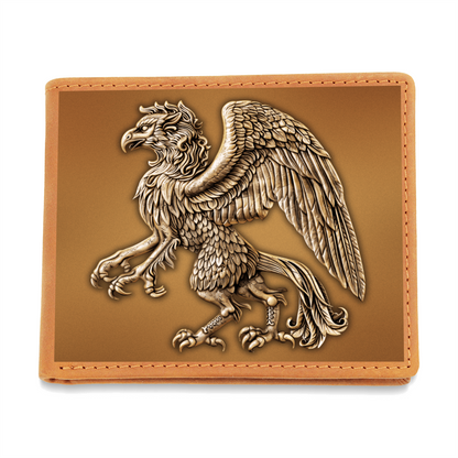 Heraldry Griffin Embossed Look Genuine Leather Wallet – Medieval Fantasy Gift for Men