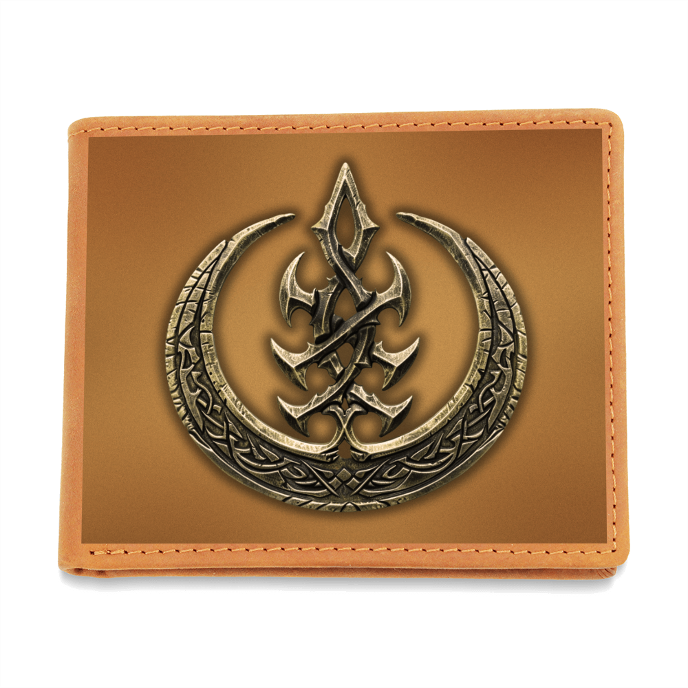 Arcane Flame Sigil Embossed Look Genuine Leather Wallet – Mystical Fantasy Gift for Men