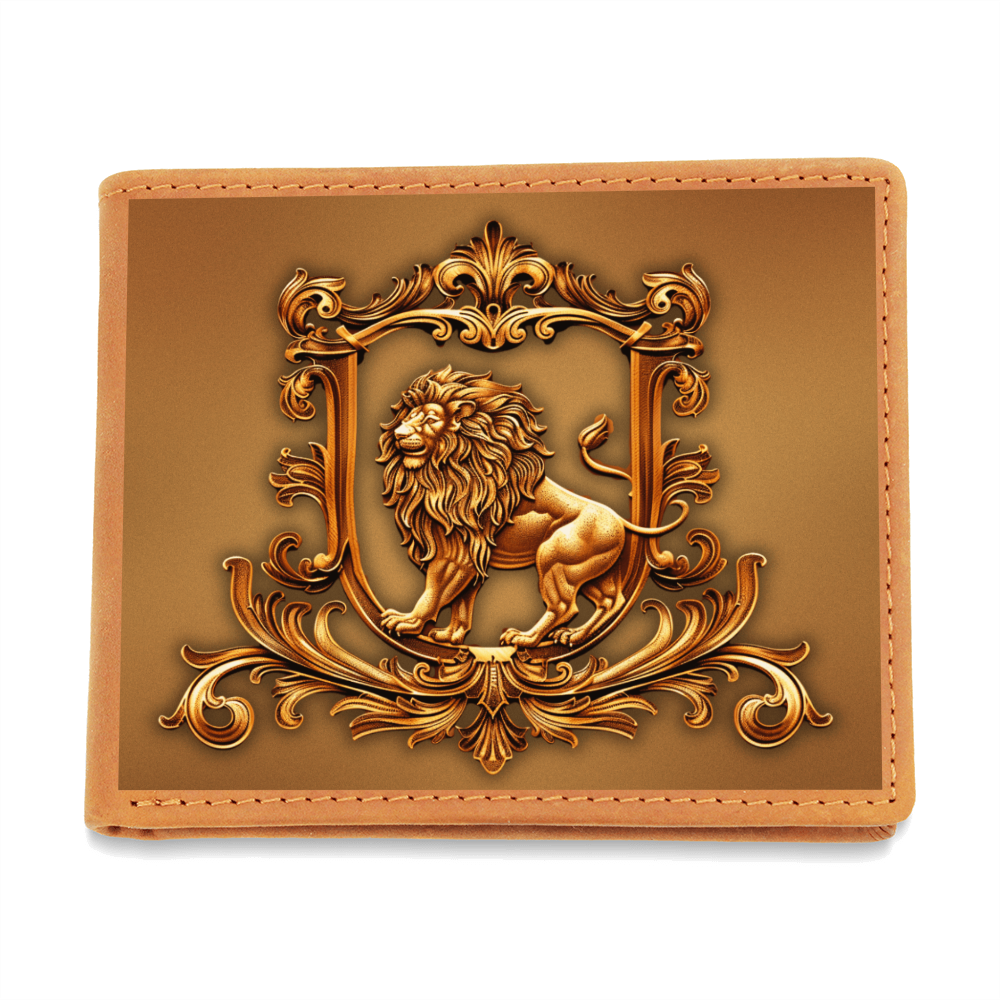 Heraldry Lion Embossed Look Genuine Leather Wallet – Medieval Fantasy Gift for Men
