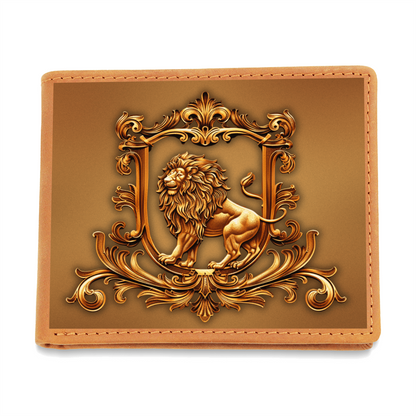 Heraldry Lion Embossed Look Genuine Leather Wallet – Medieval Fantasy Gift for Men