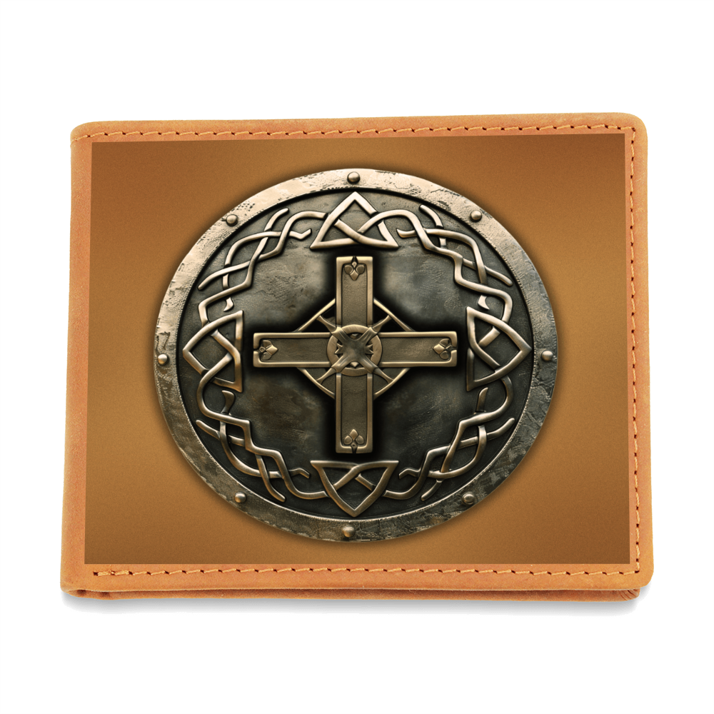 Knight's Order Cross Embossed Look Genuine Leather Wallet – Medieval Fantasy Gift for Men