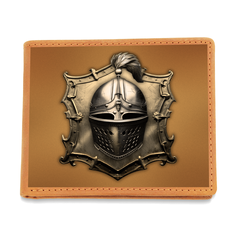 Knight's Order Helmet Embossed Look Genuine Leather Wallet – Medieval Fantasy Gift for Men