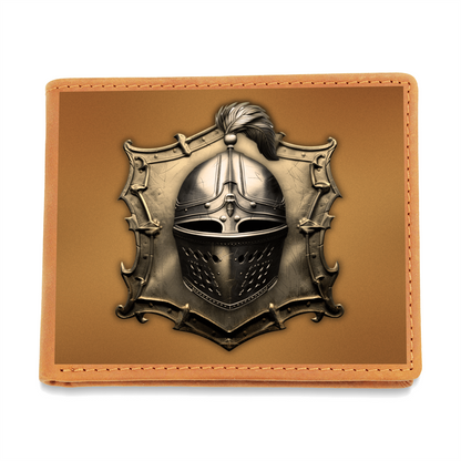 Knight's Order Helmet Embossed Look Genuine Leather Wallet – Medieval Fantasy Gift for Men