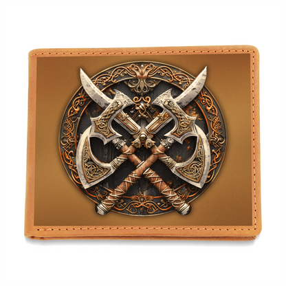 Armory Crossed Axes Embossed Look Genuine Leather Wallet – Medieval Fantasy Gift for Men