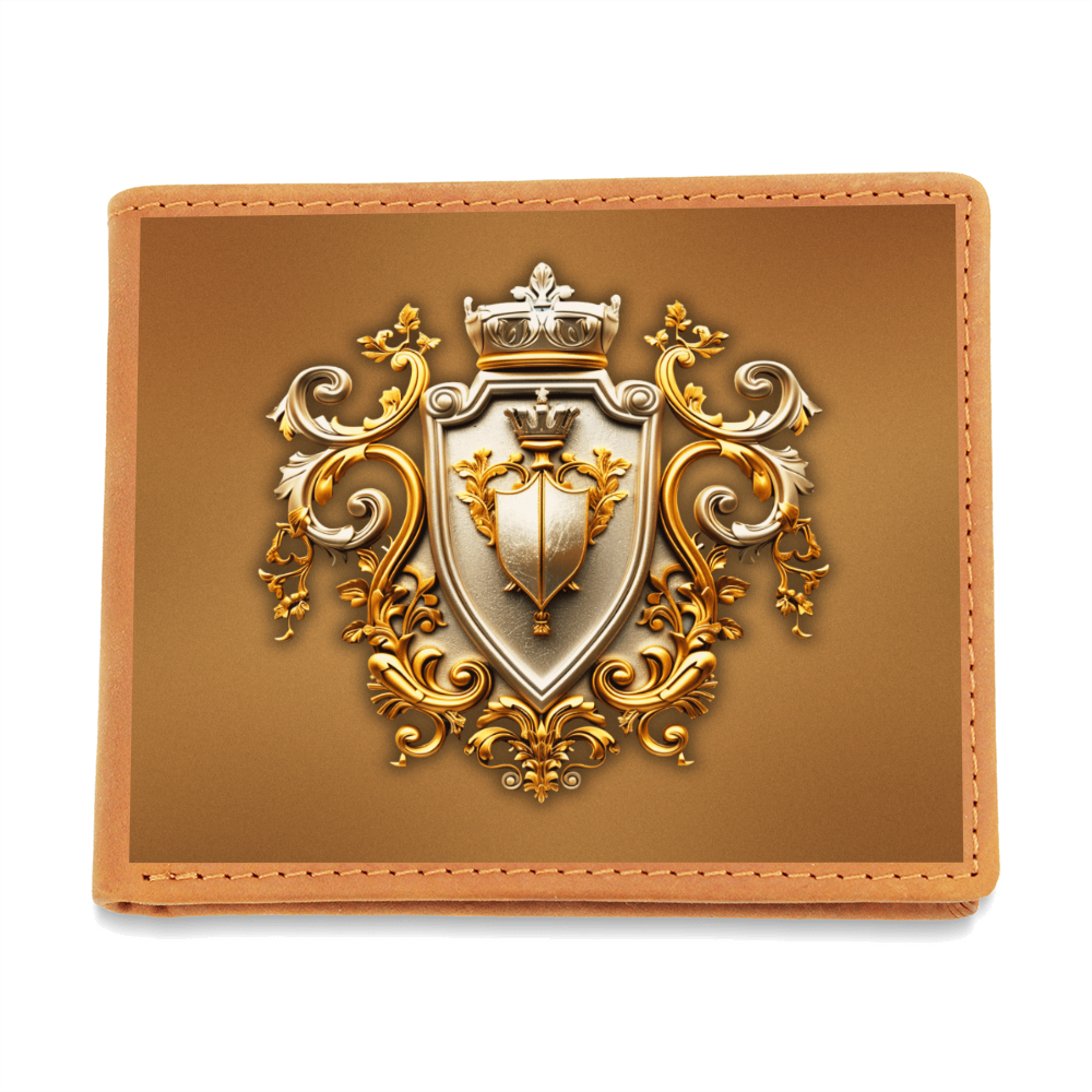 Knight's Order Crest Embossed Look Genuine Leather Wallet – Medieval Fantasy Gift for Men