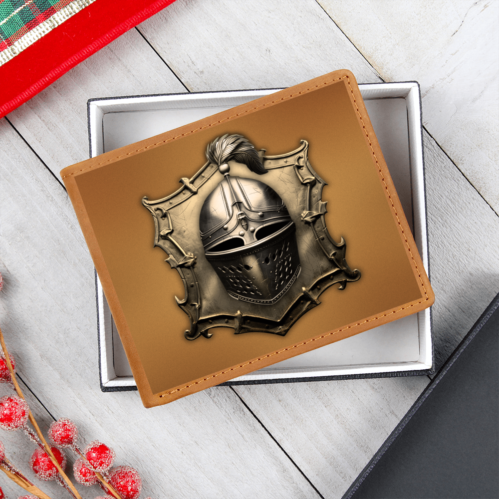 Knight's Order Helmet Embossed Look Genuine Leather Wallet – Medieval Fantasy Gift for Men