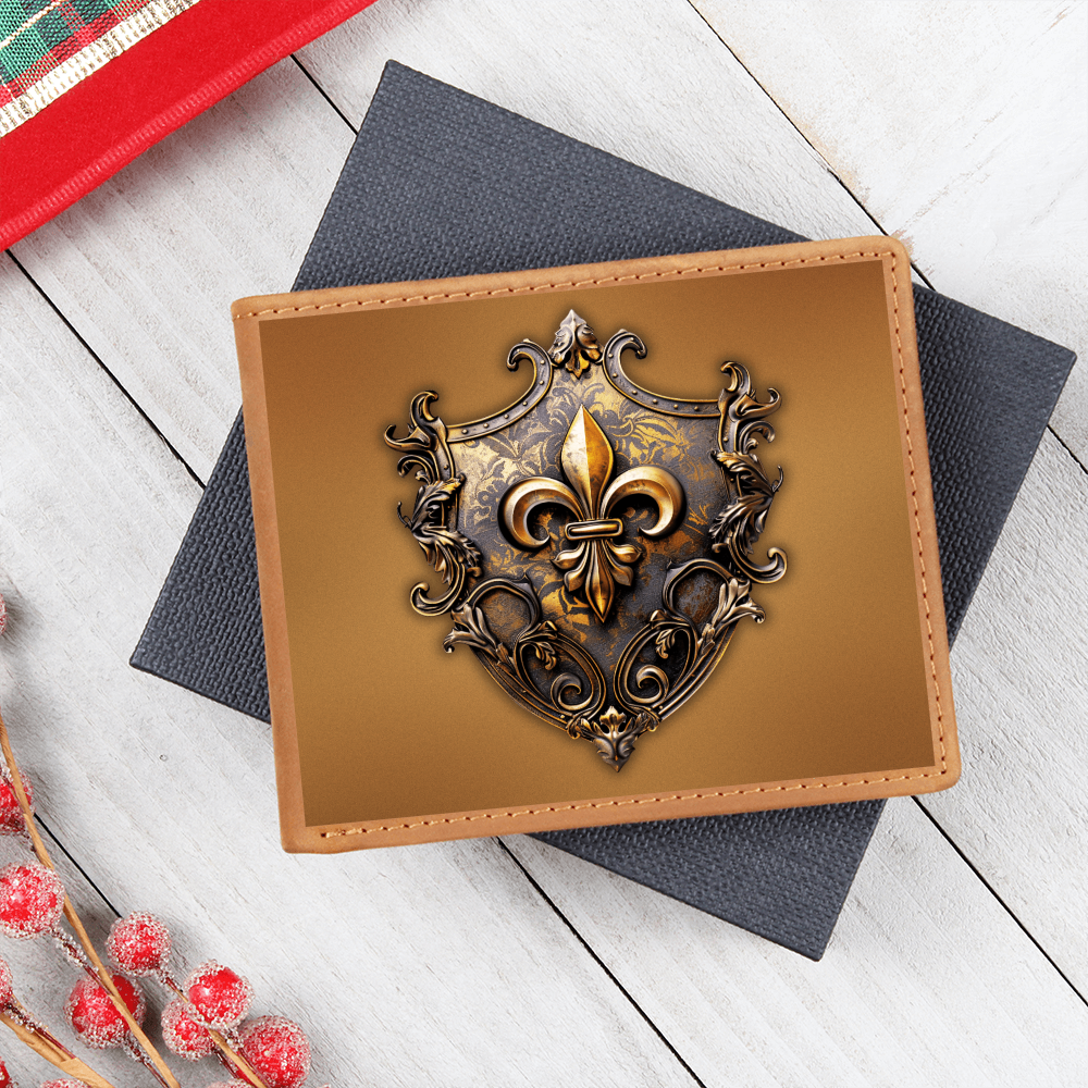 Heraldry Fleur-de-lis Embossed Look Genuine Leather Wallet – Medieval Fantasy Gift for Men