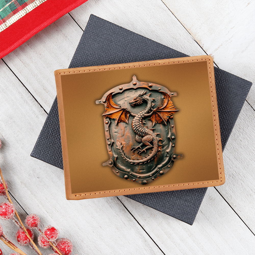 Heraldry Dragon Embossed Look Genuine Leather Wallet – Medieval Fantasy Gift for Men