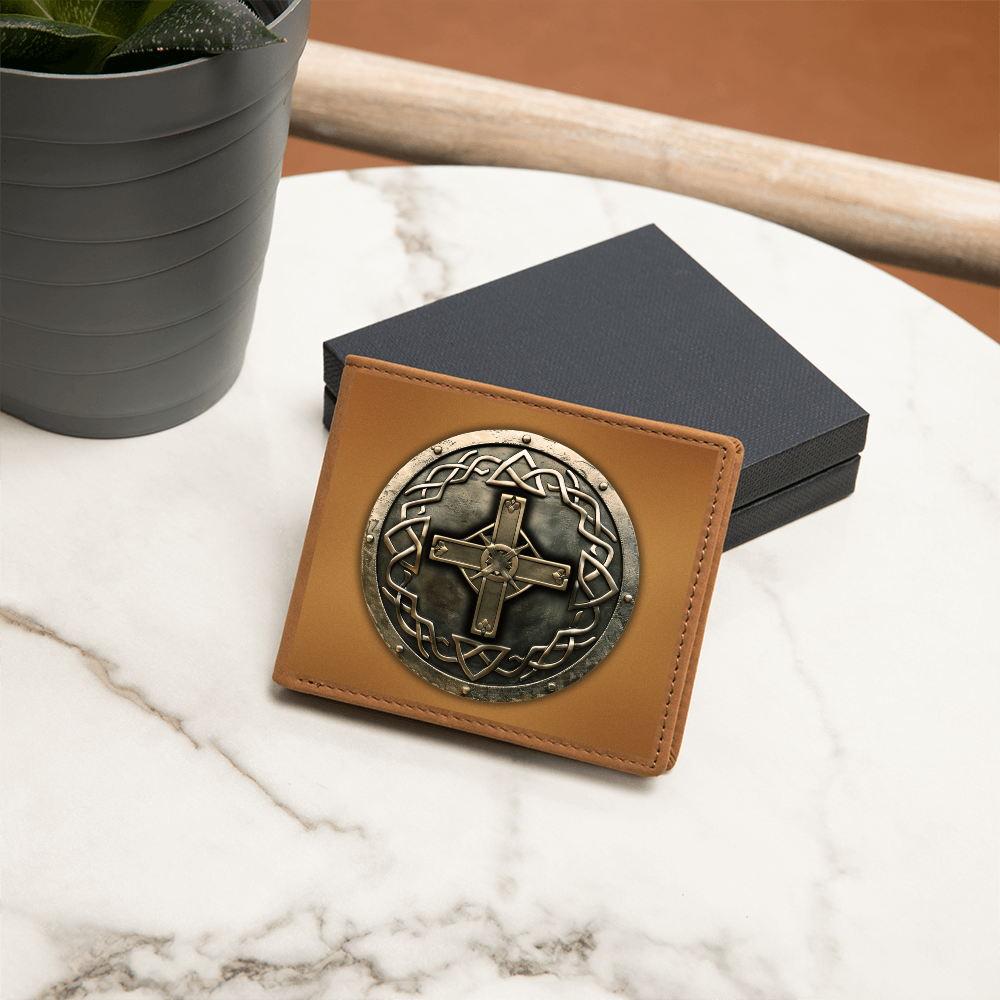 Knight's Order Cross Embossed Look Genuine Leather Wallet – Medieval Fantasy Gift for Men