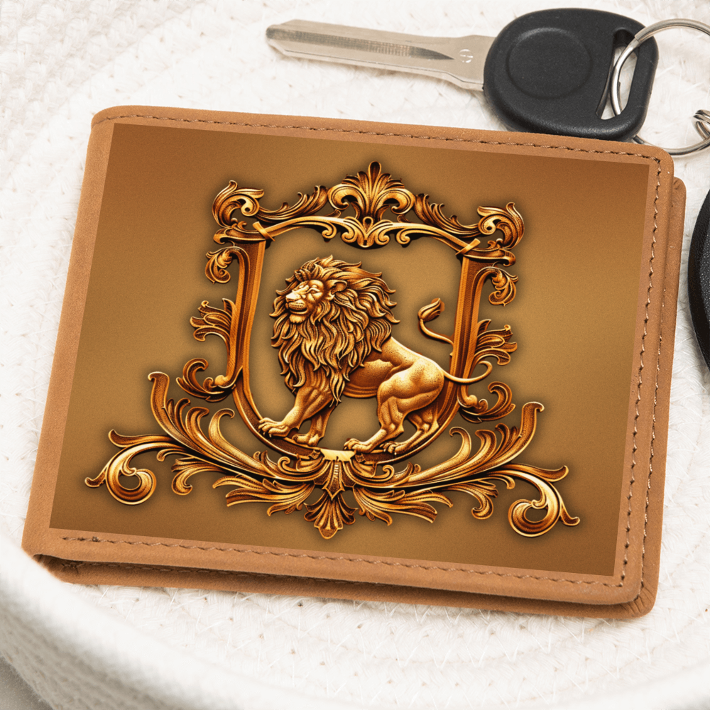 Heraldry Lion Embossed Look Genuine Leather Wallet – Medieval Fantasy Gift for Men