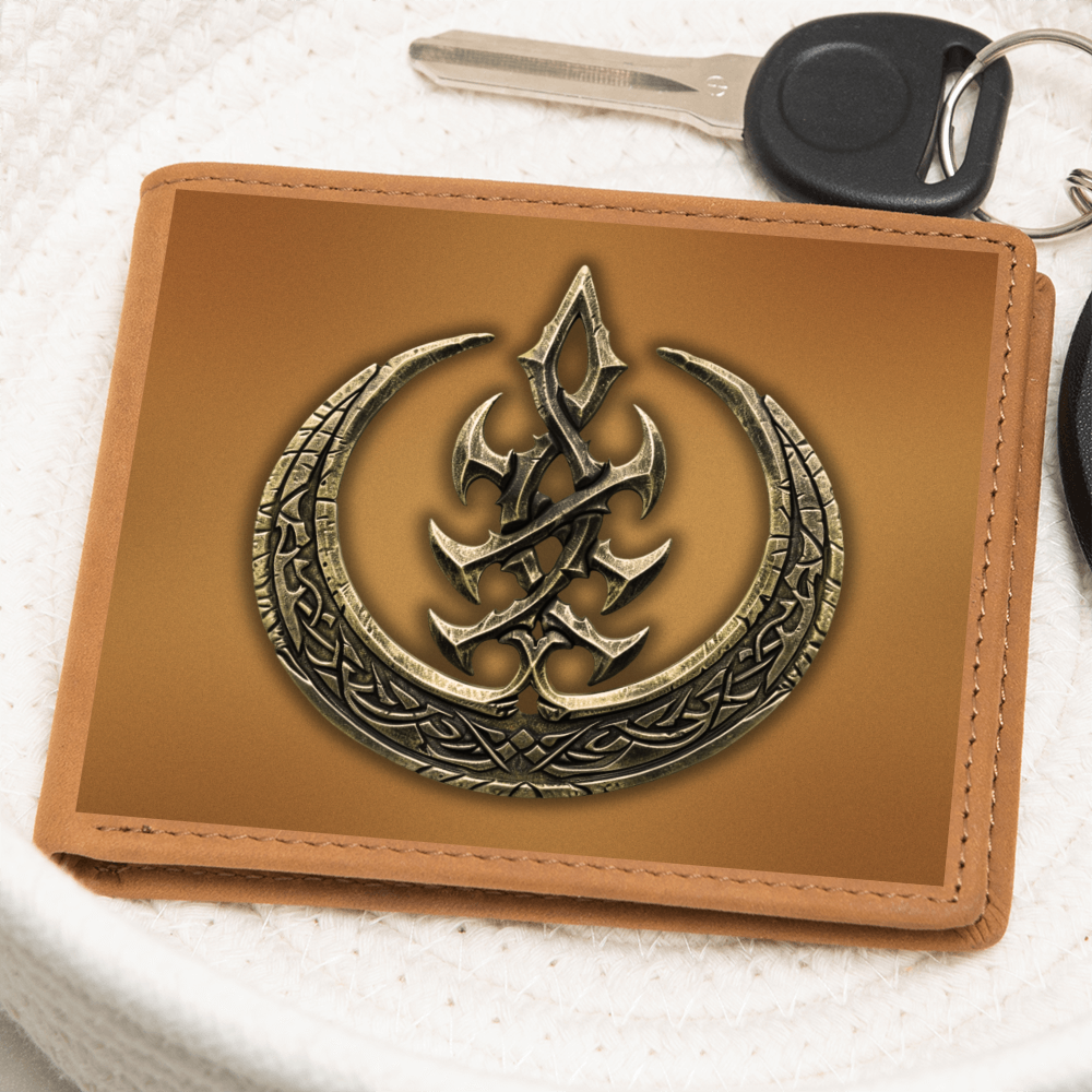 Arcane Flame Sigil Embossed Look Genuine Leather Wallet – Mystical Fantasy Gift for Men