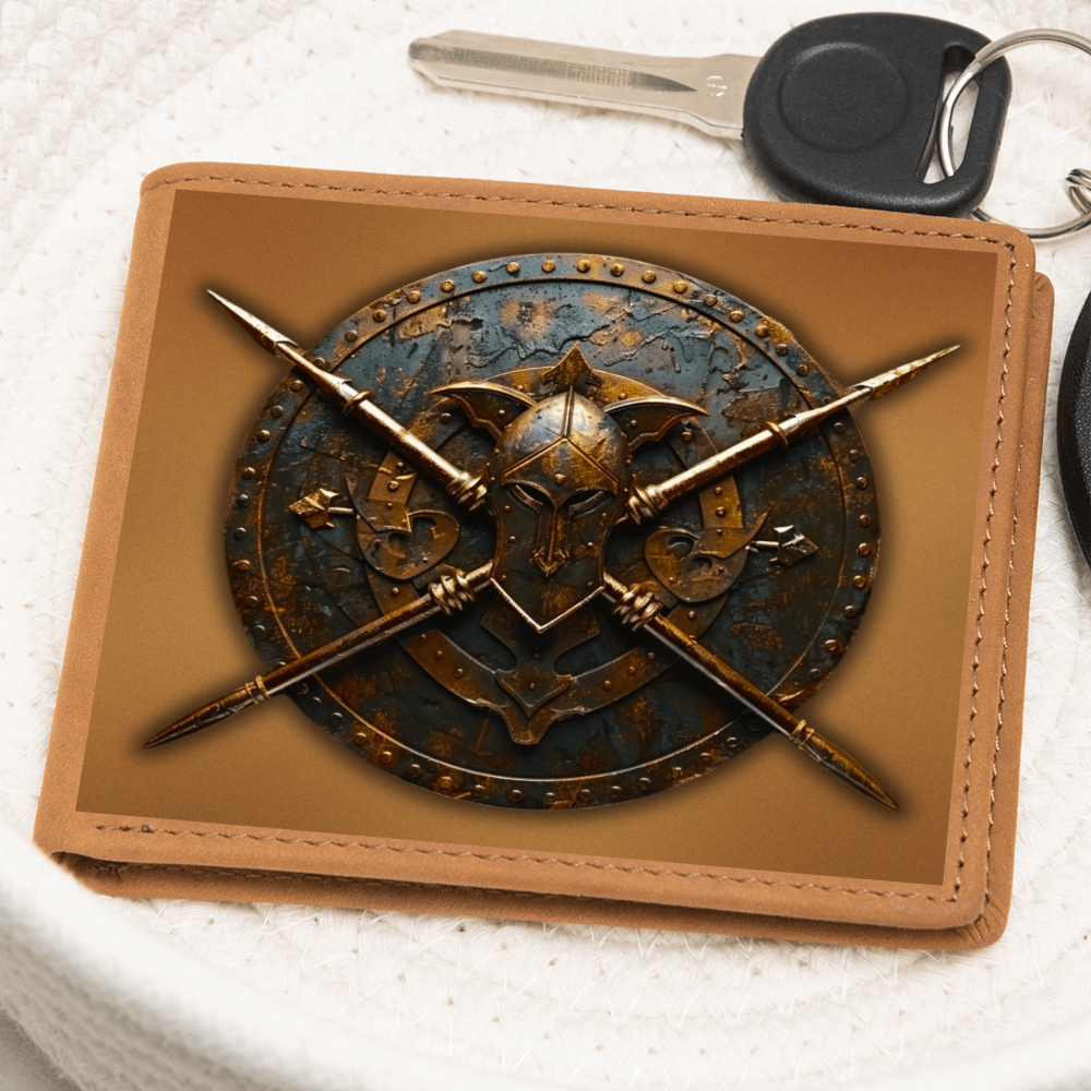 Armory Spartan Spear & Shield Embossed Look Genuine Leather Wallet – Medieval Armory Collection