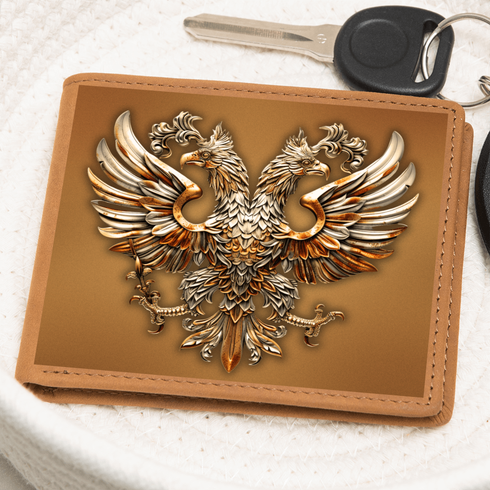Heraldry Wallet – Embossed Look Double-Headed Eagle | Genuine Leather Fantasy Men's Bifold Wallet | Medieval Gift for Him