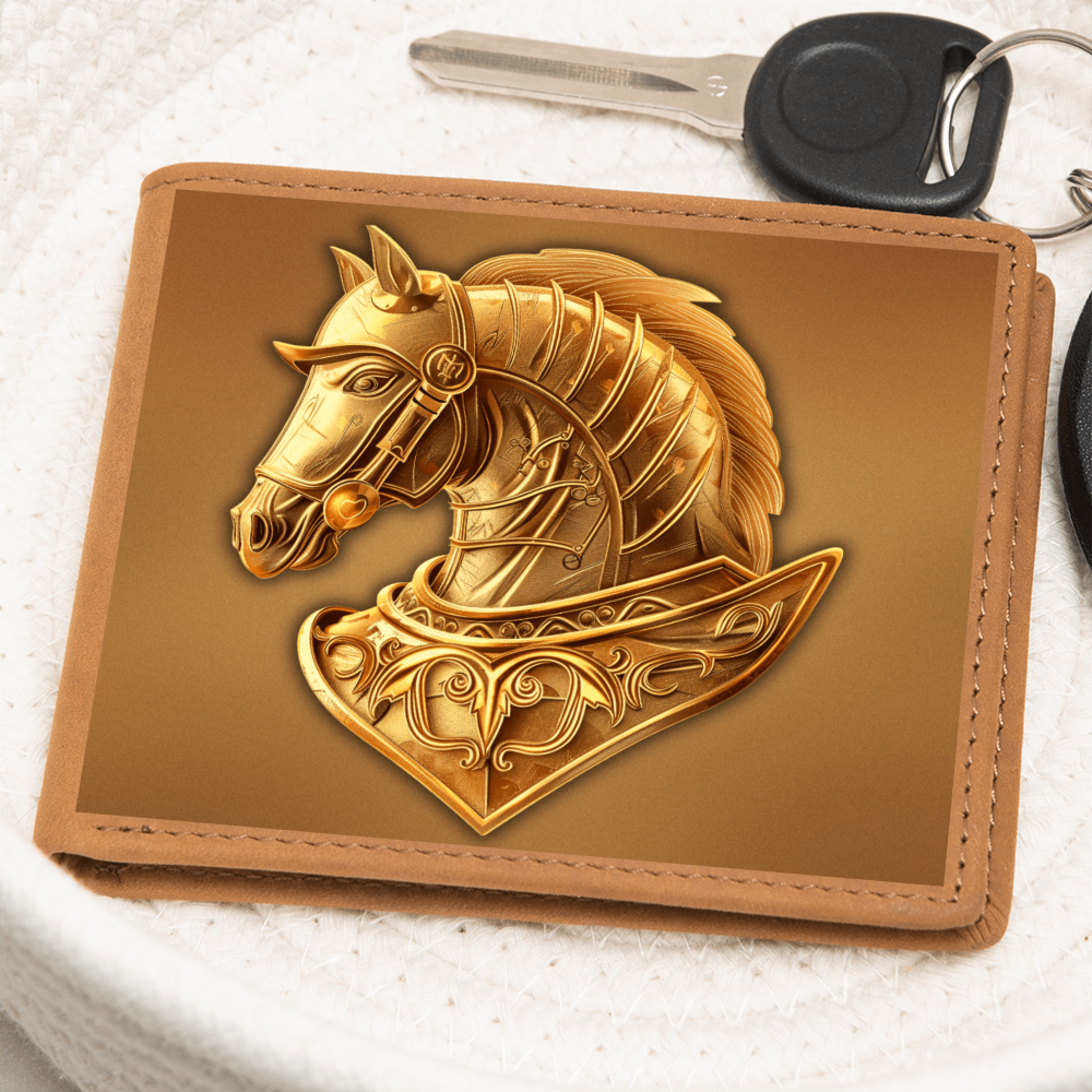 Knight's Order Horse Embossed Look Genuine Leather Wallet – Medieval Fantasy Gift for Men