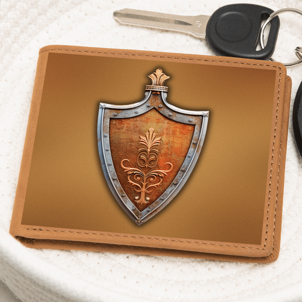 Knight's Order Shield Embossed Look Genuine Leather Wallet – Medieval Fantasy Gift for Men