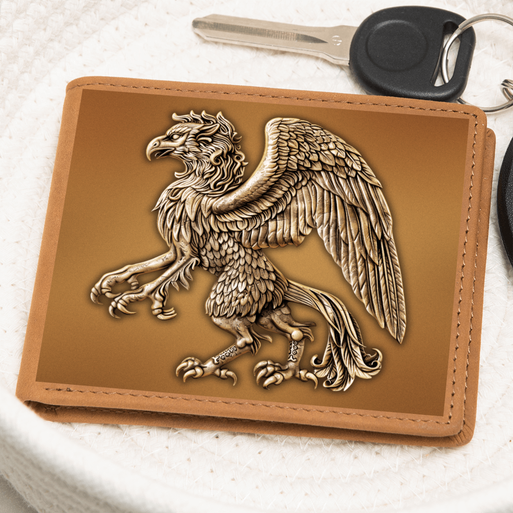 Heraldry Griffin Embossed Look Genuine Leather Wallet – Medieval Fantasy Gift for Men