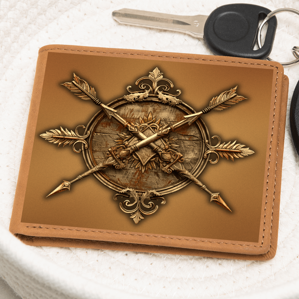 Armory Crossed Spears & Arrows Embossed Look Leather Wallet – Medieval Armory Collection