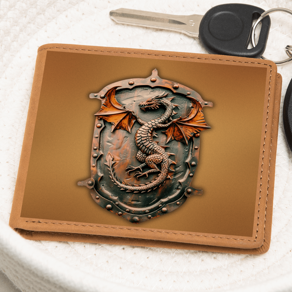 Heraldry Dragon Embossed Look Genuine Leather Wallet – Medieval Fantasy Gift for Men