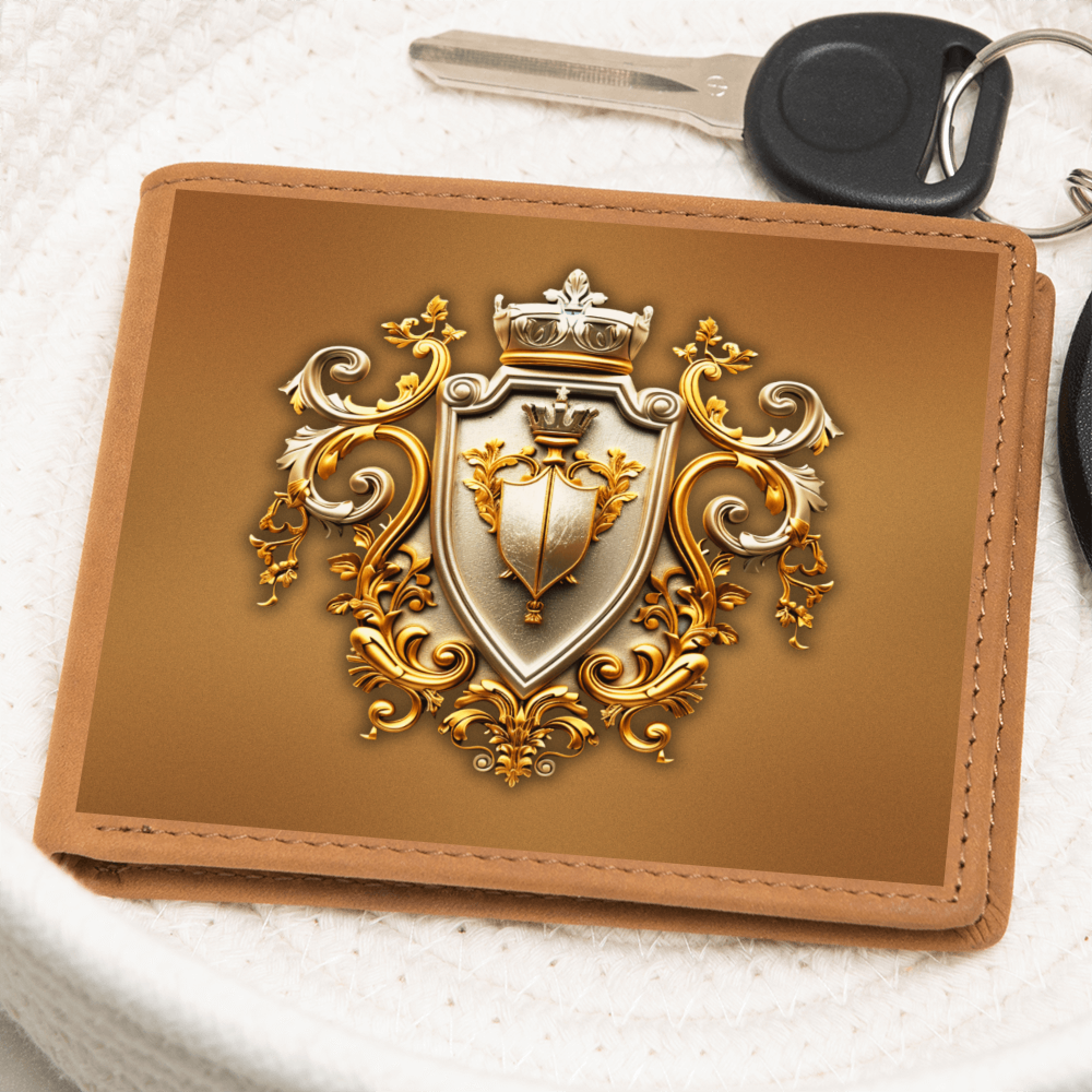 Knight's Order Crest Embossed Look Genuine Leather Wallet – Medieval Fantasy Gift for Men